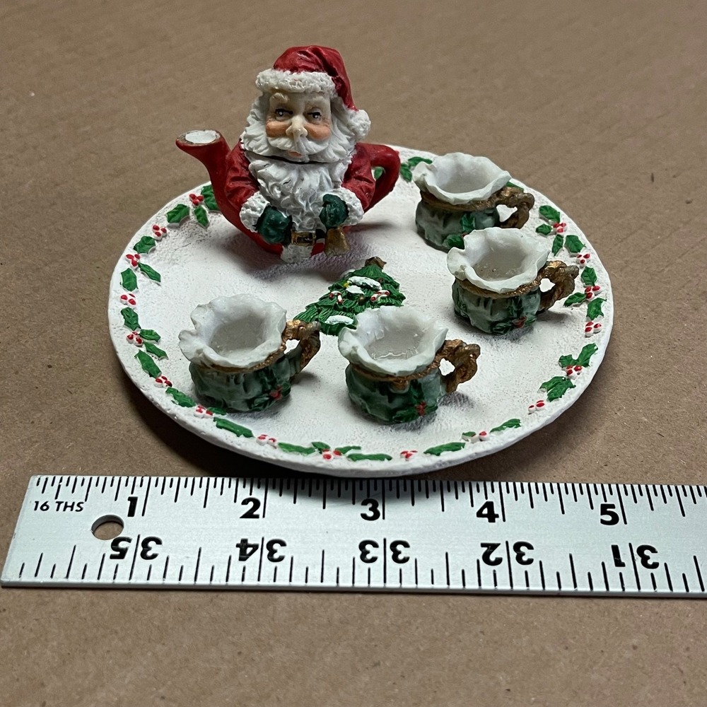 Vintage Miniature Santa Tea Set Resin Tree Holly Mini‎ 1994 C&F Enterprises